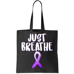 just breathe cystic fibrosis cancer tote bag