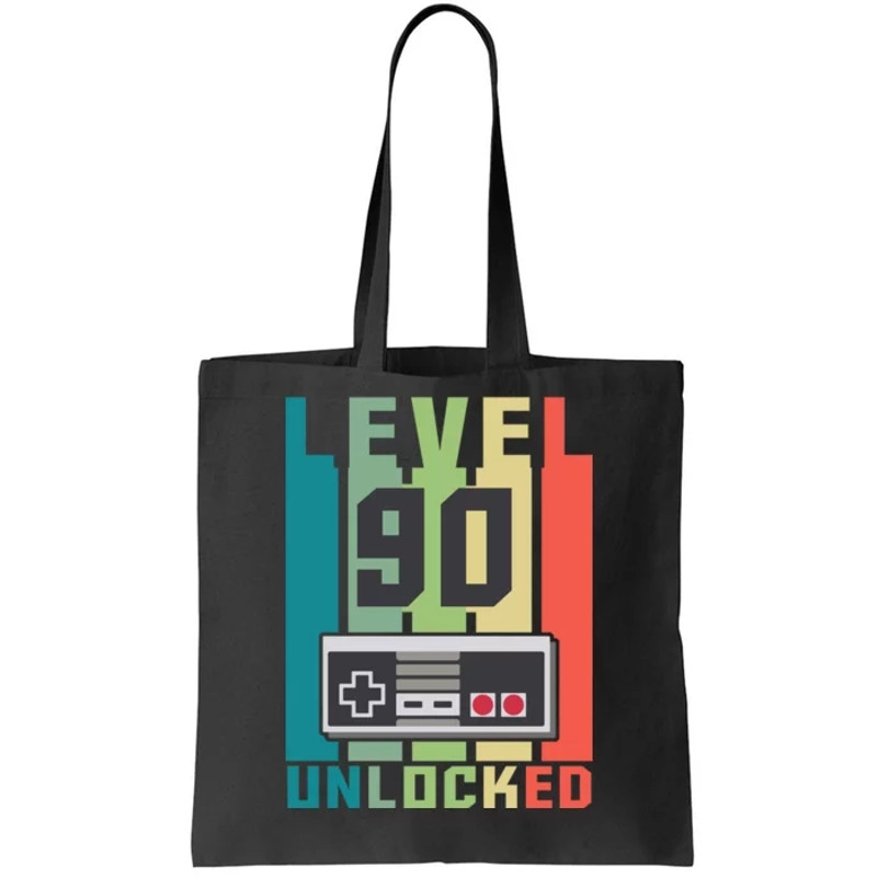 Level 90 Unlocked Funny Retro Gamer Birthday Tote Bag.jpg
