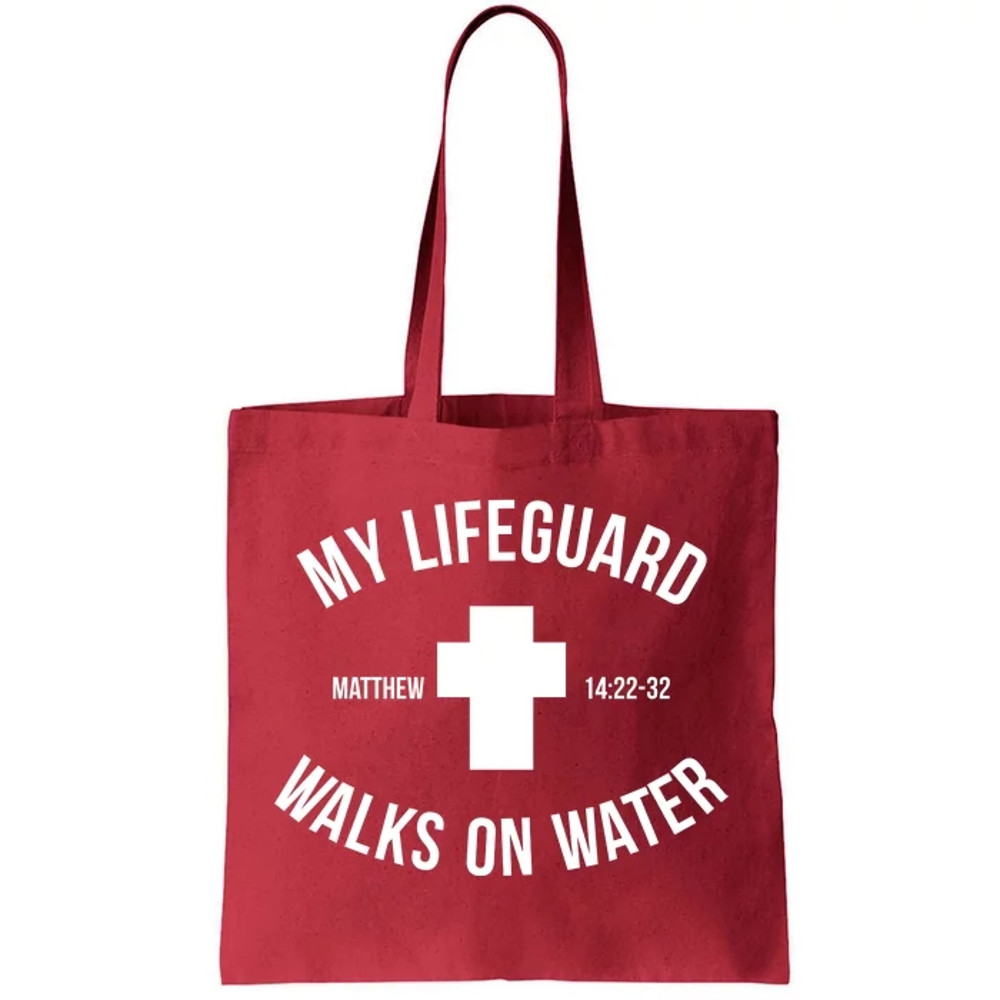 My Lifeguard Walks on Water - Matthew 1422-32 Jesus Cross Tote Bag.jpg