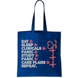 nurse eat sleep panic clinicals repeat tote bag