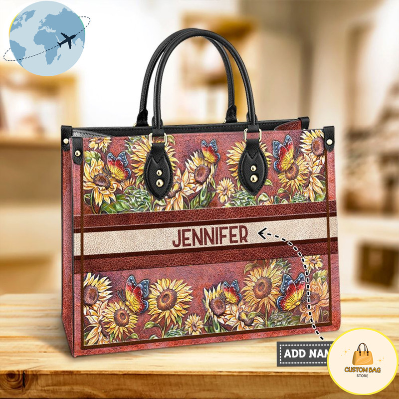 Butterfly Sunflower Personalized Leather Bag.jpg