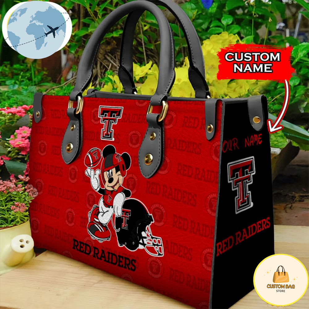 Custom Name Ncaa Texas Tech Red Raiders Mickey Leather Bag.jpg