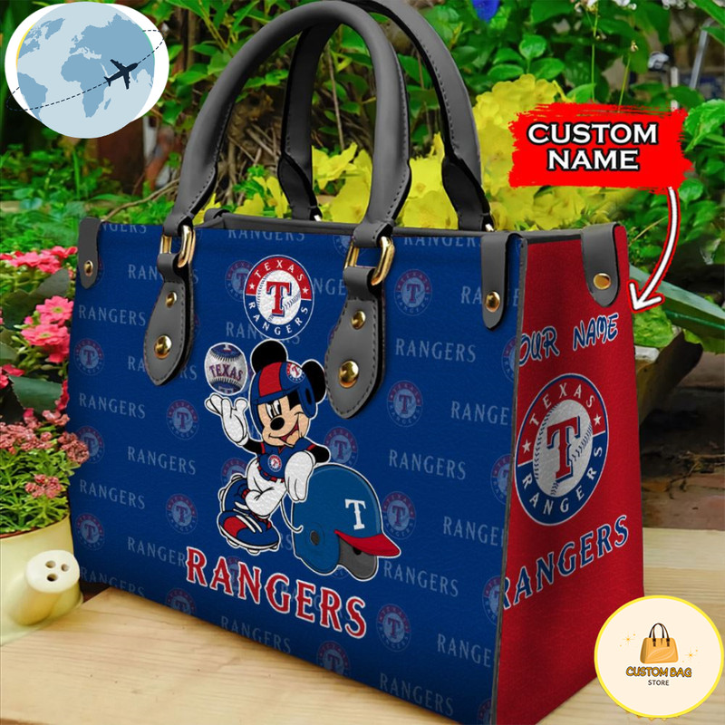 Custom Name USA MLB Texas Rangers Mickey Leather Bag.jpg
