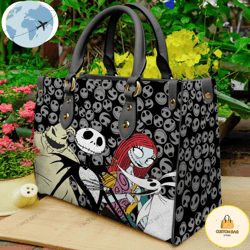 jack skellington sally women 3d leather bag, custom bag, sport bag