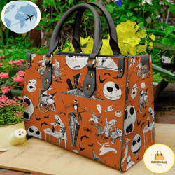 jack skellington women 3d oreang leather bag, custom bag, sport bag