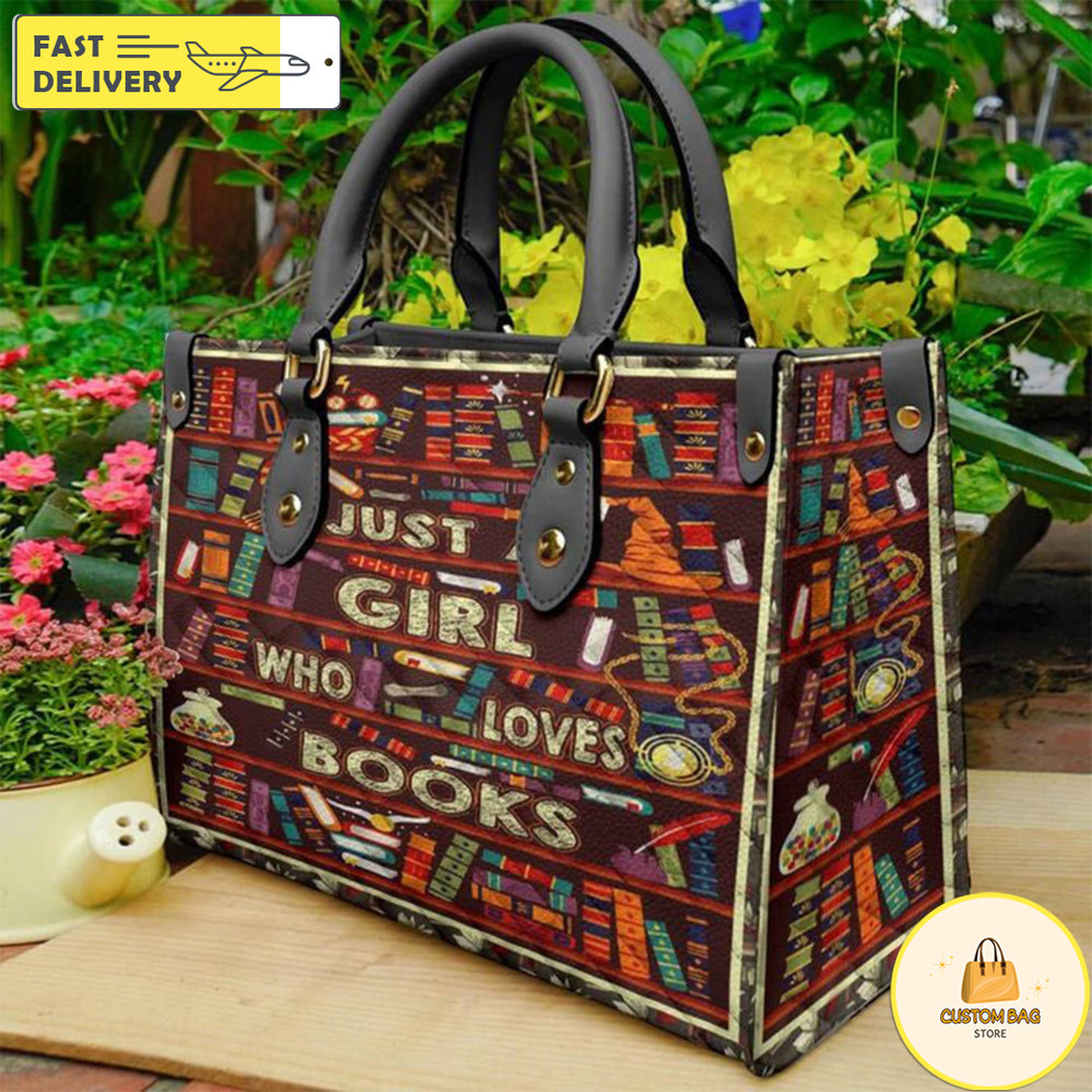 Book Just A Girl Loves Book Leather Bag, Book Leather Bag, Custom Leather Bag, Woman Handbag.jpg