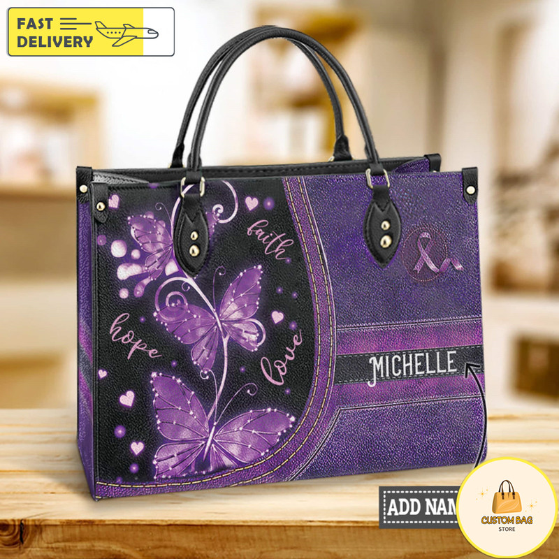 Bufterfly Leather Bag, Purple Handbag, Custom Leather Bag, Woman Handbag.jpg