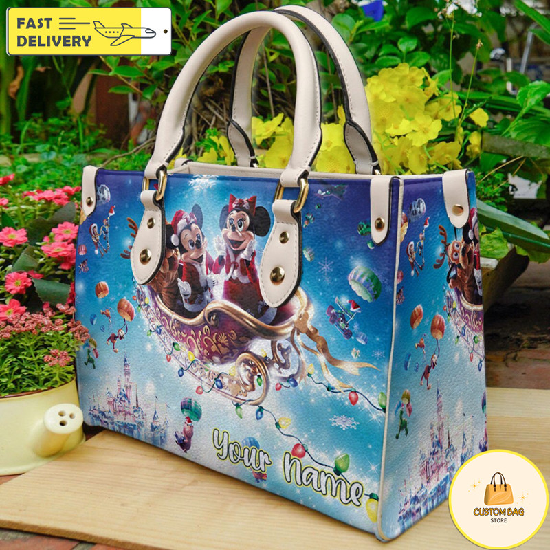 Christmas Mickey and Minnie Handbag, Custom Leather Handbag, Christmas Mickey Women Bag 2.jpg