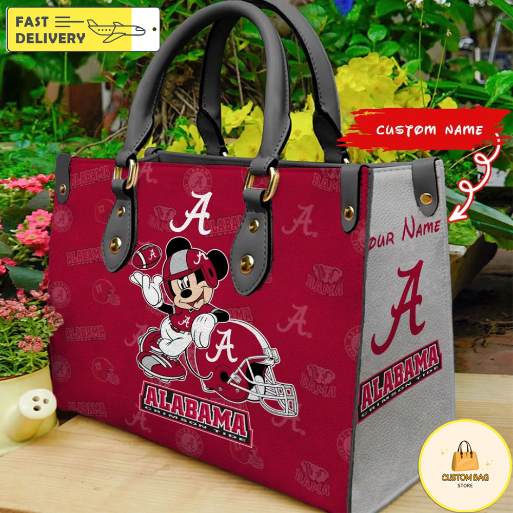 Custom Name Ncaa Alabama Crimson Tide Mickey Leather Bag.jpg
