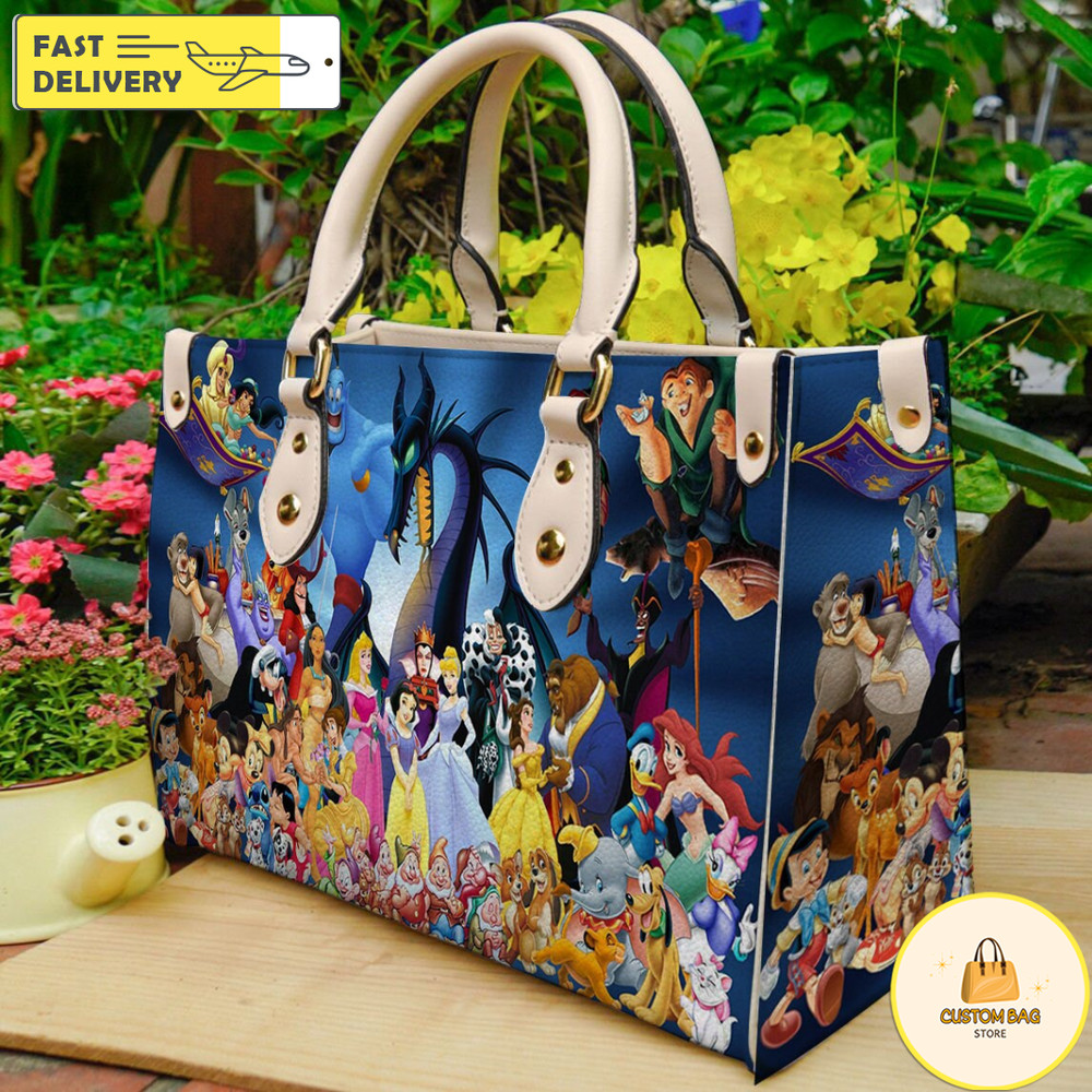 Disney Characters Wallpaper Handbag, Leather Disney Handbag, Mickey Women Bag 1.jpg