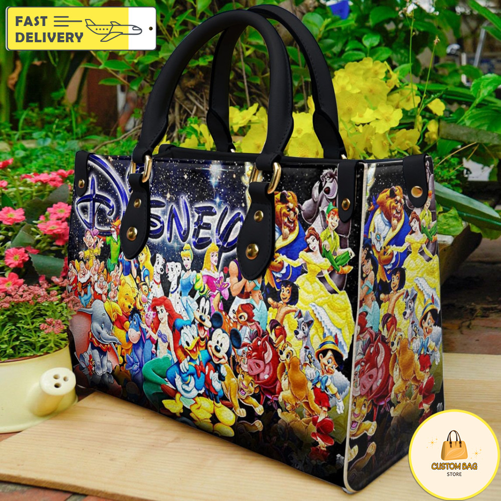 Disney Characters Wallpaper Handbag, Leather Disney Handbag, Mickey Women Bag 3.jpg