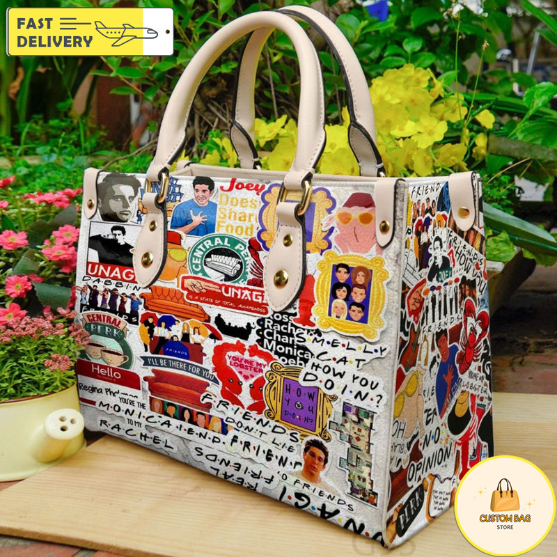 Friends Lover Sticker Collection Leather Bag Women Leather Hand Bag, Women Leather Bag, Music Trending Handbag.jpg