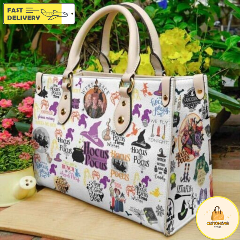 Hocus Pocus Sticker Collection Leather Bag, Movie Leatherr Handbag, Halloween Shoulder Handbag.jpg