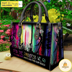 jack skellington into the darkness we go to lose our minds and find our souls women 3d leather bag