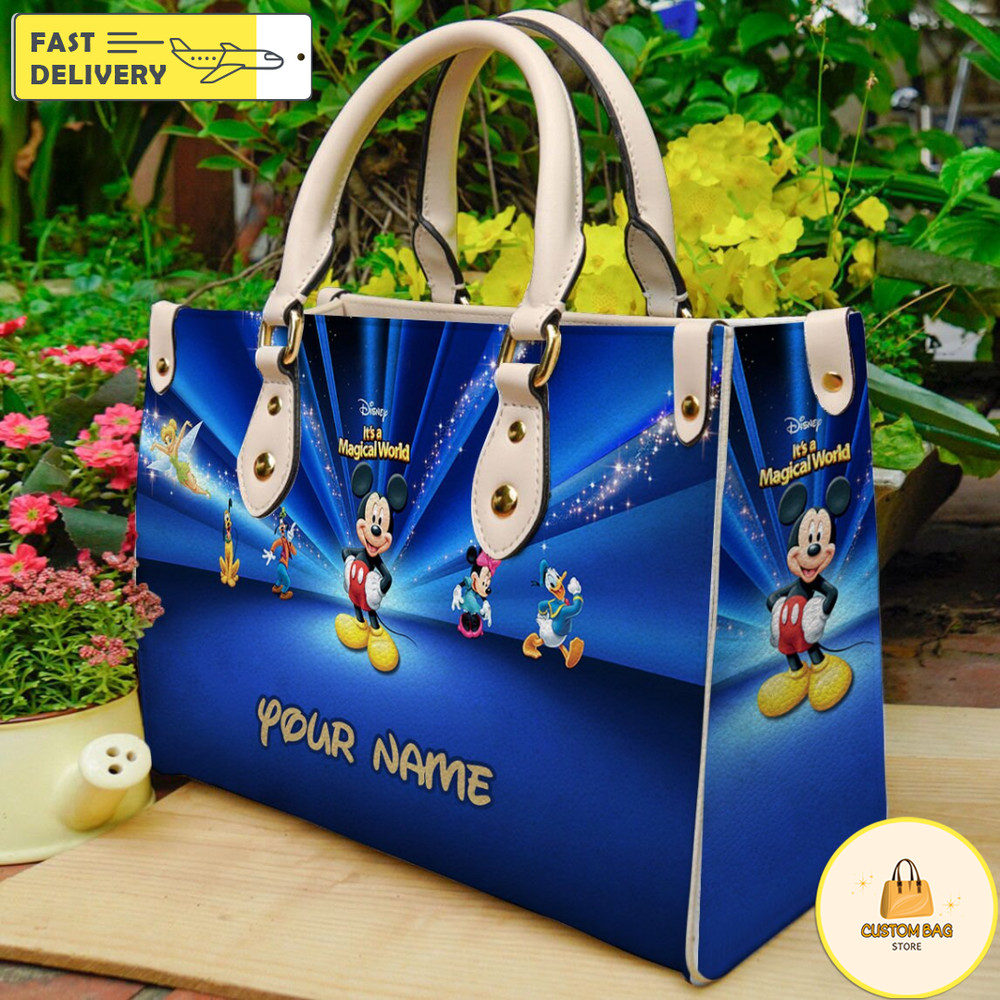Mickey Leather Handbag, Disney Characters Wallpaper Handbag, Mickey Women Bag.jpg