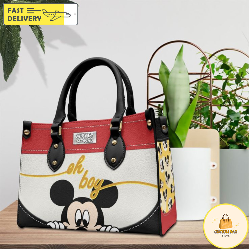 Mickey Mouse Leather Handbag, Mickey Leather Handbag, Custom Mickey Women Leather Bag.jpg