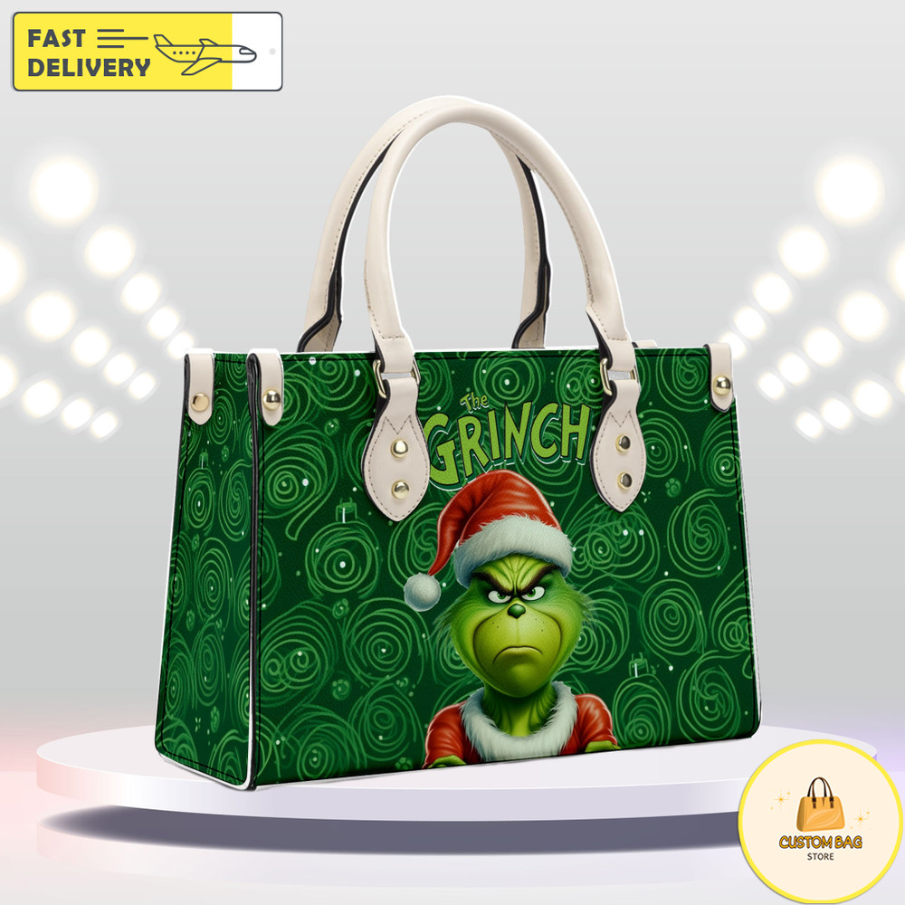 Personalized Christmas Grinch Art Handbag, Anniversary Grinch Handbag, Disney Leatherr Handbag.jpg
