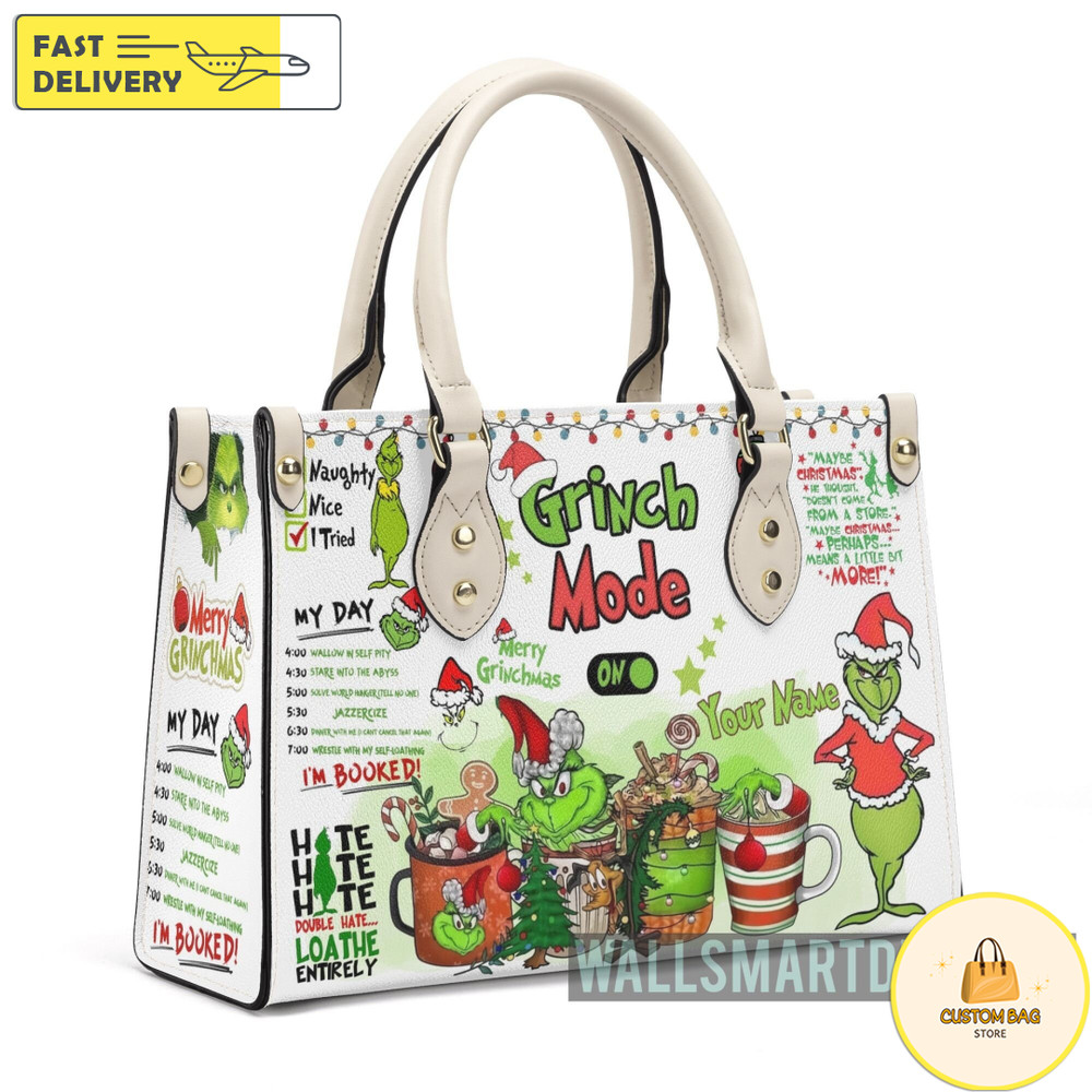 Personalized Christmas My Day Grinch Handbag, Grinch Mode On Handbag, Disney Leatherr Handbag.jpg