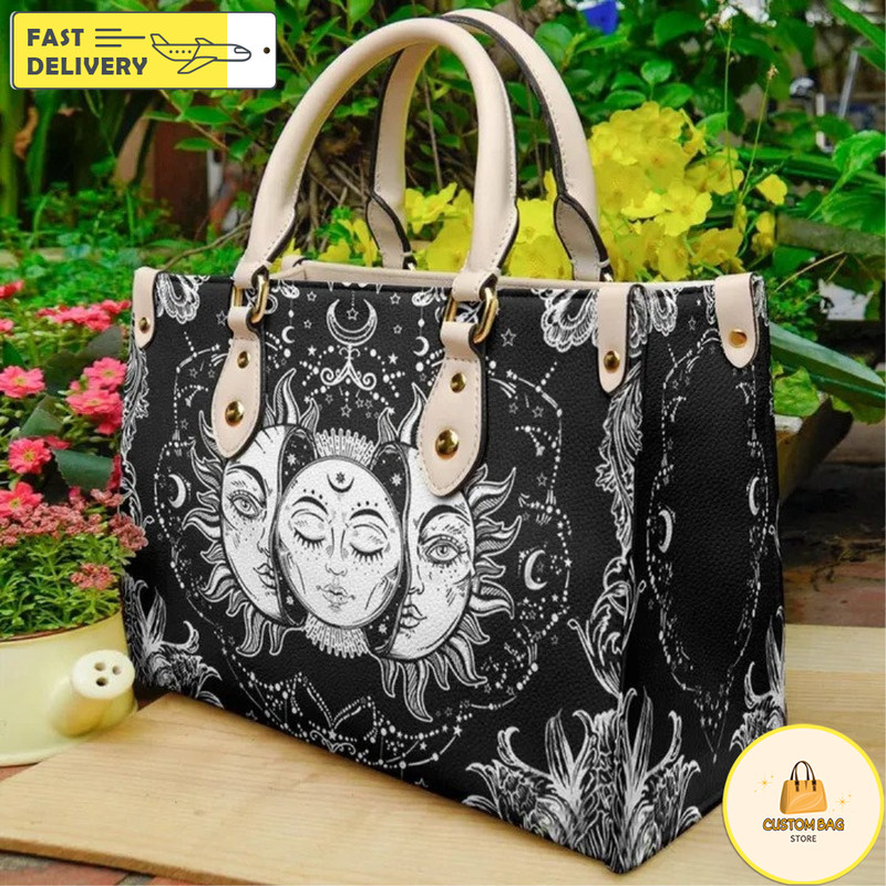 Wicca Leather Bag Sun And Moon Leather Bag, Wicca Handbag, Custom Leather Bag, Woman Handbag.jpg