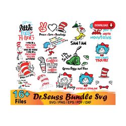 16 dr seuss bundle svg, dr seuss svg, dr seuss hat svg