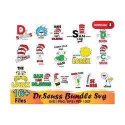16 dr seuss bundle svg, hats off to dr seuss, lorax svg