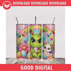 Baby Grinch Easter Rainbow Bunny Tumbler Wrap PNG