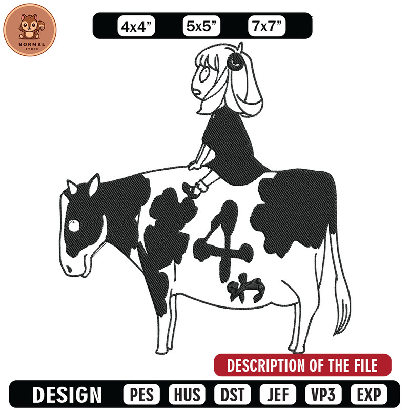 Anya riding a cow Embroidery Design, Spy x family Embroidery, Embroidery File, Anime Embroidery, Digital download.jpg