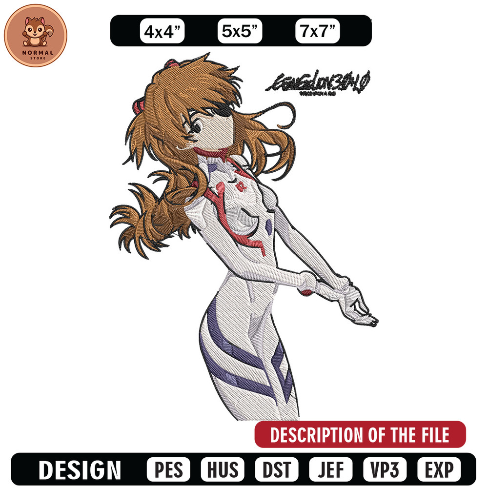 Asuka poster Embroidery Design, Evangelion Embroidery, Embroidery File, Anime Embroidery, Anime shirt, Digital download..jpg