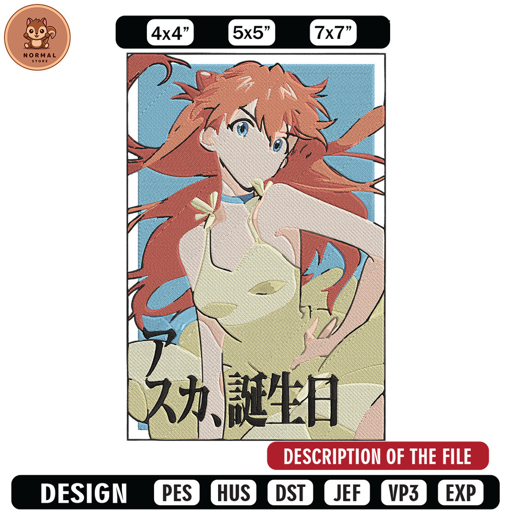 Asuka poster Embroidery Design, Evangelion Embroidery, Embroidery File, Anime Embroidery, Anime shirt, Digital download.jpg
