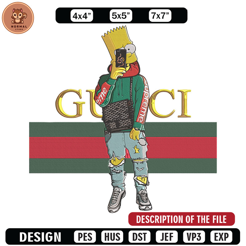 Bart Simpson Embroidery Design, Simpson Embroidery, Embroidery File, Anime Embroidery, Gucci shirt, Digital download.jpg