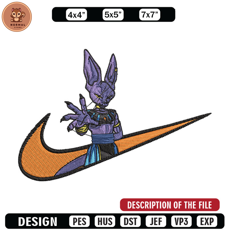 Beerus x nike Embroidery Design, Dragonball Embroidery, Embroidery File, Nike Embroidery, Anime shirt, Digital download.jpg