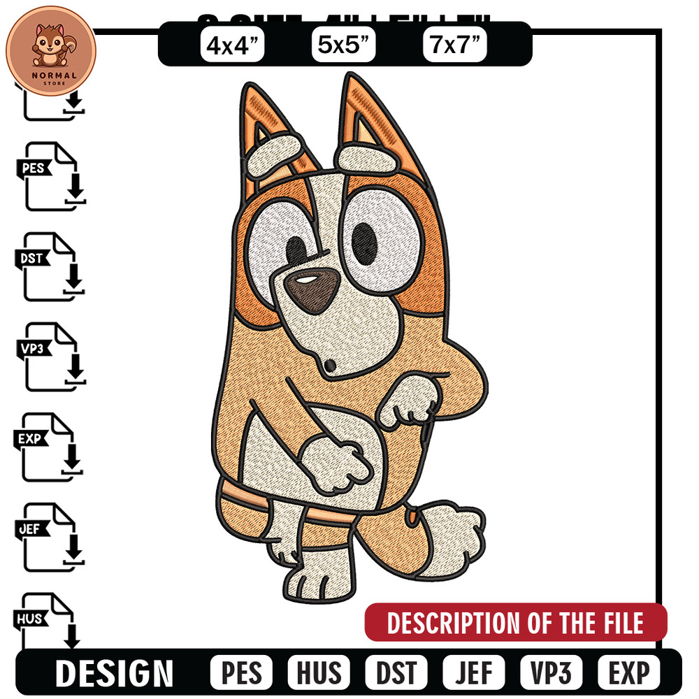 Bingo Heeler Embroidery, Bluey cartoon Embroidery, Embroidery File, cartoon design, cartoon shirt, Digital download..jpg