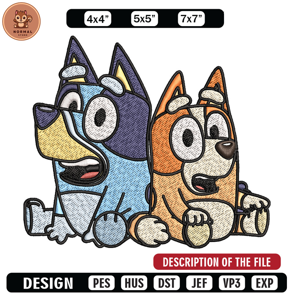 Bluey and Bingo Embroidery, Bluey Embroidery, Embroidery File, cartoon design, cartoon shirt, Digital download..jpg