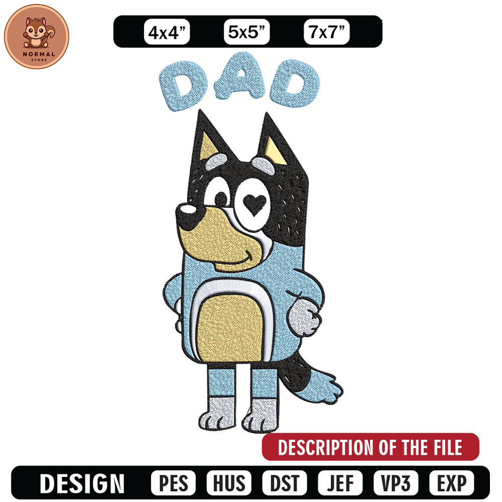 Bluey Dad Embroidery, Bandit Heeler Embroidery, Embroidery File, cartoon design, cartoon shirt, Digital download..jpg