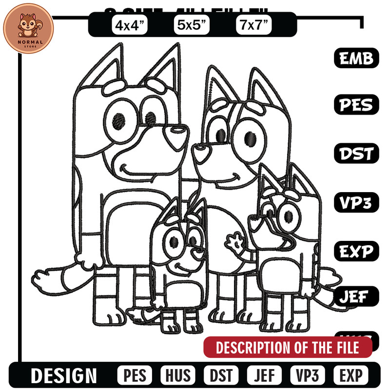 Bluey family Coloring Pages Embroidery, Bluey cartoon Embroidery, Embroidery File, cartoon design, Digital download..jpg