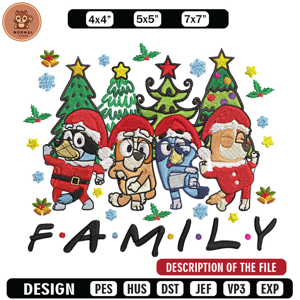 Bluey family Embroidery Design, Bluey Embroidery, Embroidery File, Chrismas Embroidery, Anime shirt, Digital download..jpg