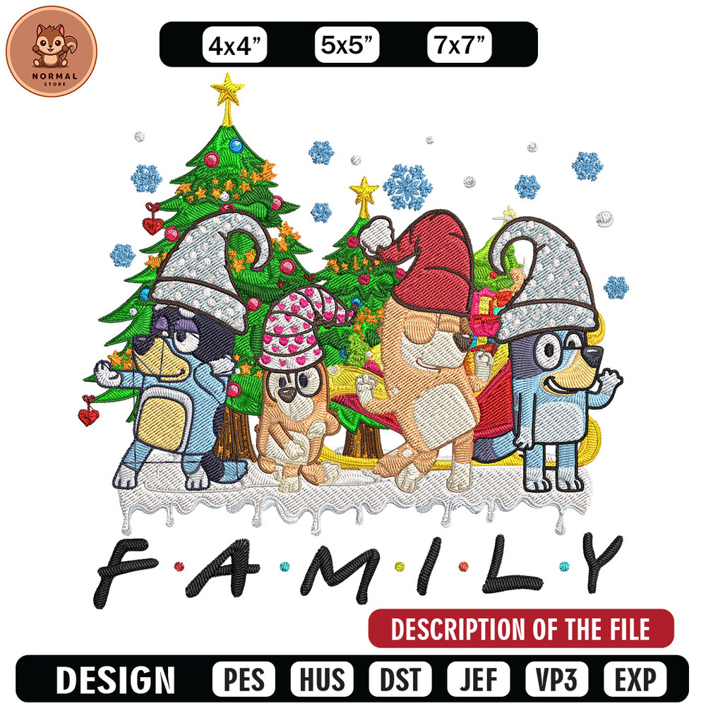 Bluey family Embroidery Design, Bluey Embroidery, Embroidery File, Chrismas Embroidery, Anime shirt, Digital download.jpg