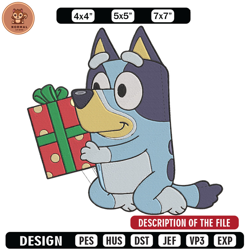 Bluey gift Embroidery Design, Bluey Embroidery, Embroidery File, Chrismas Embroidery, Anime shirt, Digital download.jpg