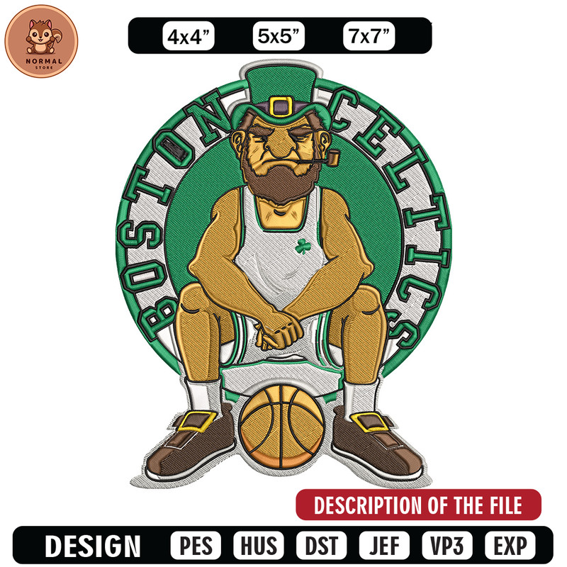 Boston Celtics mascot embroidery design, NBA embroidery, Sport embroidery, Logo sport embroidery, Embroidery design.jpg