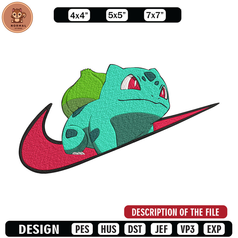 Bulbasaur x nike Embroidery Design, Pokemon Embroidery, Embroidery File, Nike Embroidery, Anime shirt, Digital download.jpg