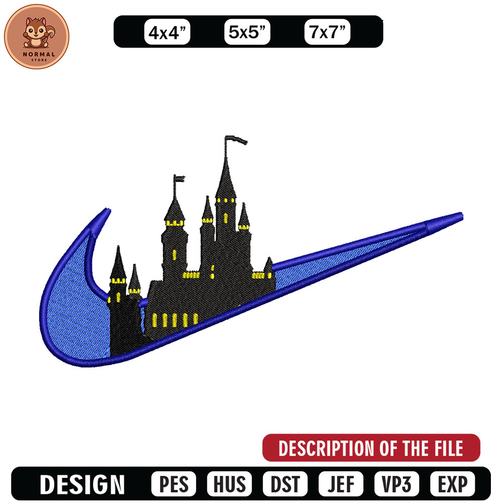 Castle Nike embroidery design, Castle embroidery, nike design, embroidery file, logo shirt, Digital download.jpg