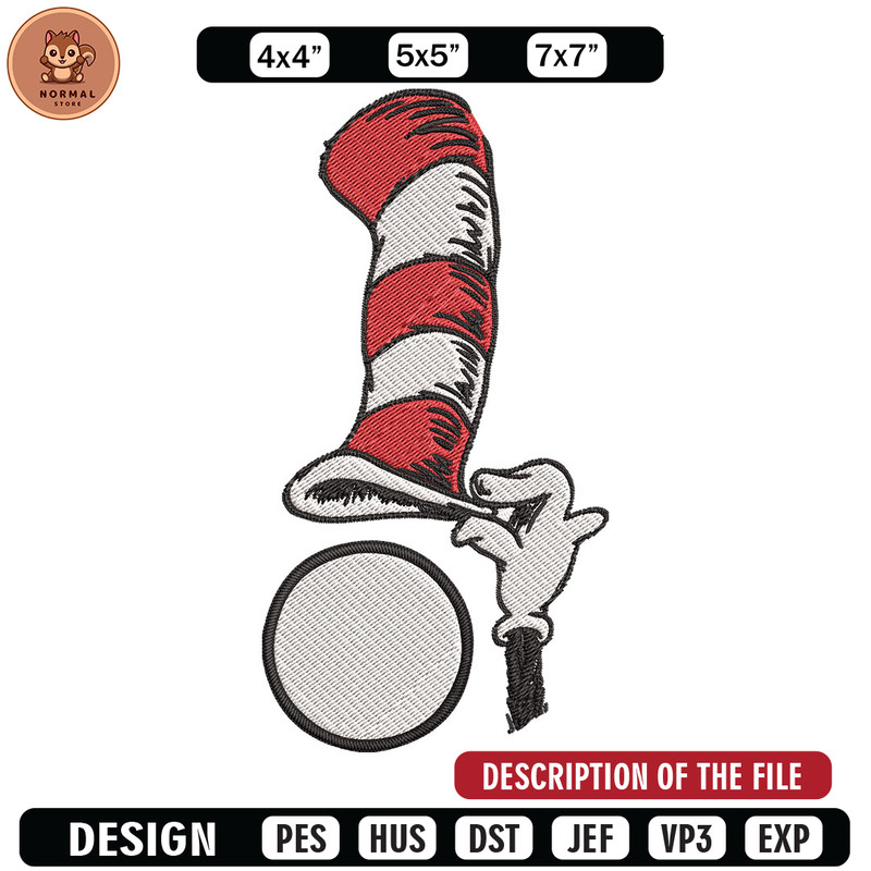 Cat In The Hat Embroidery Design, Cat In The Hat Embroidery, Embroidery File, logo shirt, Digital download.jpg