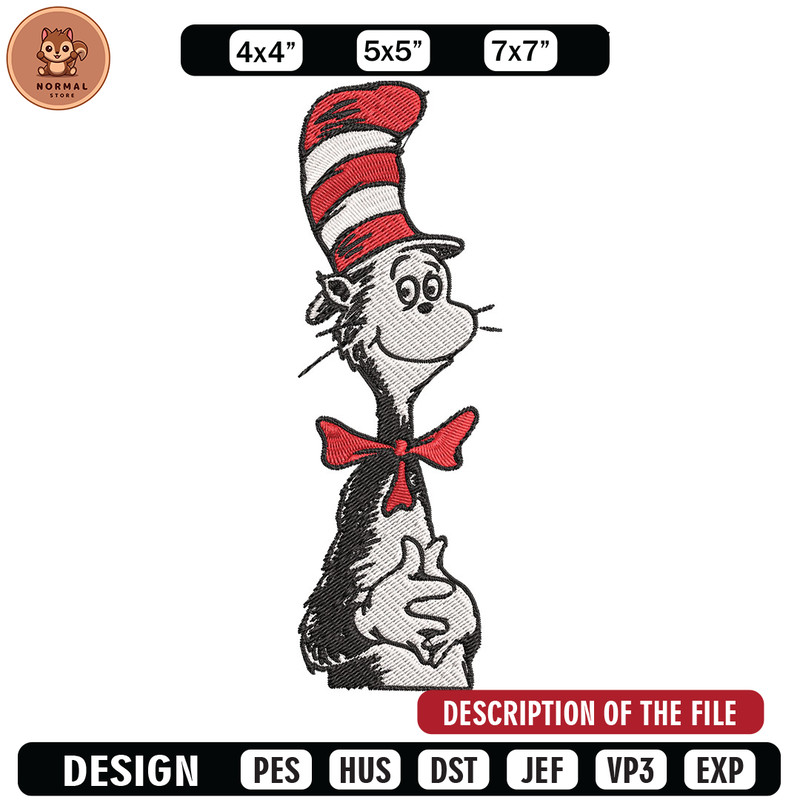 Cat in the Hat Logo Embroidery Design, Dr Seuss Embroidery, Embroidery File, Embroidery design, Digital download..jpg