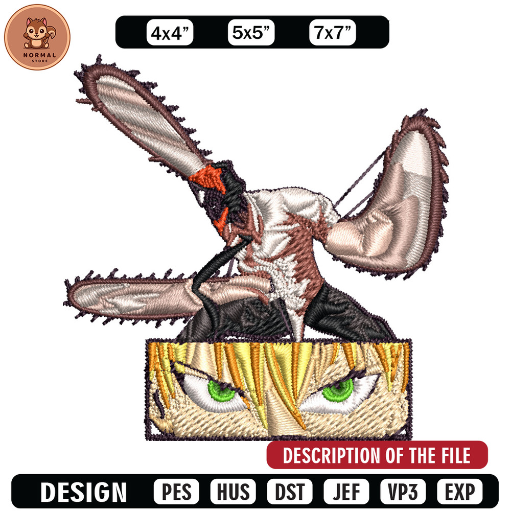 Chainsaw Embroidery Design, Chainsaw man Embroidery, Embroidery File, Anime Embroidery, Anime shirt, Digital download.jpg