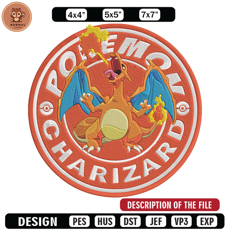 Charizard Embroidery Design, Pokemon Embroidery, Embroidery File, Anime Embroidery, Anime shirt, Digital download..jpg