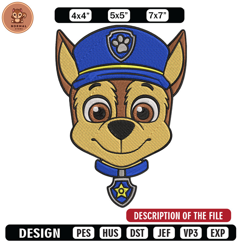 Chase dog Embroidery Design, Paw Patrol Embroidery, Embroidery File,Anime Embroidery, Anime shirt, Digital download.jpg