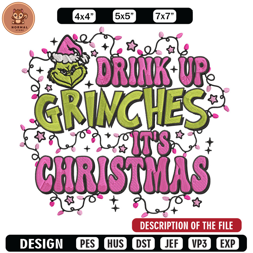 Drink up grinch Embroidery Design, Grinch Embroidery, Embroidery File, Chrismas Embroidery, Anime shirt,Digital download.jpg