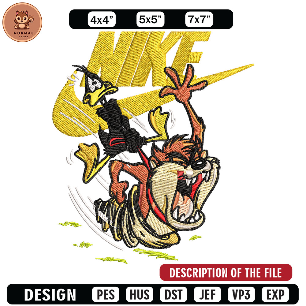 Duffy and Taz Nike Embroidery design, cartoon Embroidery, Nike design, Embroidery file, logo shirt, Instant download..jpg