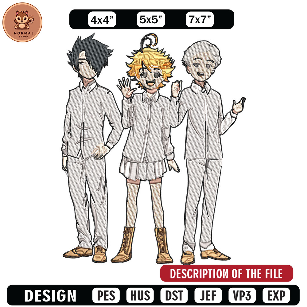 Emma friends Embroidery Design, Promised Neverland Embroidery, Embroidery File, Anime Embroidery, Digital download.jpg