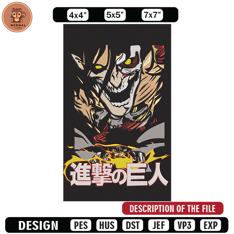 Eren poster Embroidery Design, Aot Embroidery, Embroidery File, Anime Embroidery, Anime shirt, Digital download..jpg
